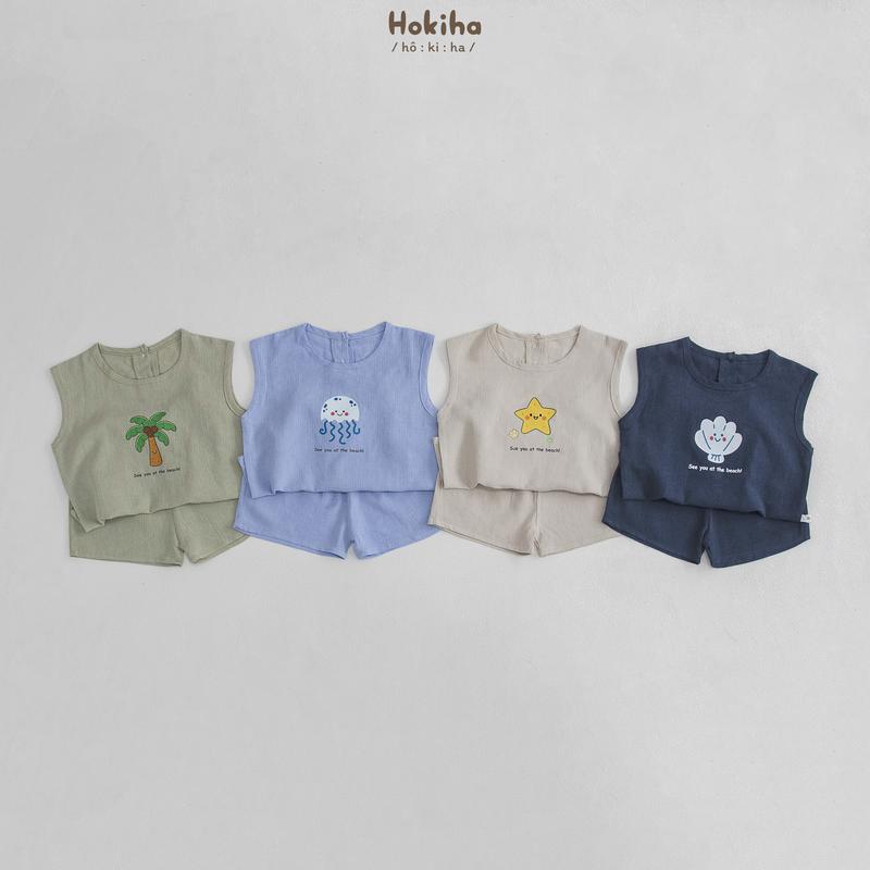 [Hokiha] (Tặng phụ kiện cho bé) B142- Bộ quần áo ba lỗ cho bé trai bé gái hình đáng yêu vải linen mềm mại, thoáng mát size từ 8-17kg