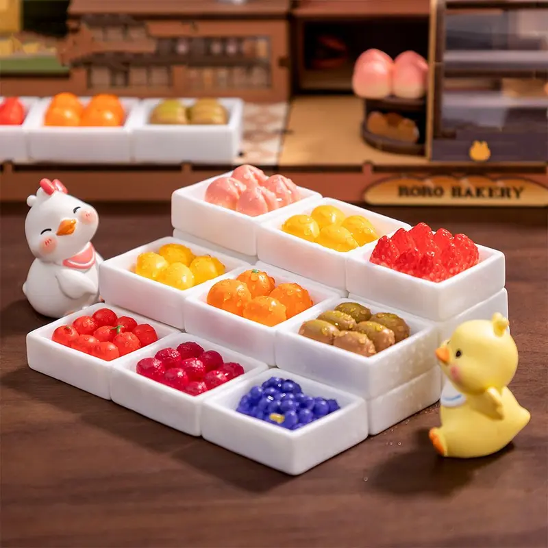 3D Simulation Fruit Mini Resin Fruit Figurines Miniatures Cute Mango Strawberry Artificial Fruits Window Display 3