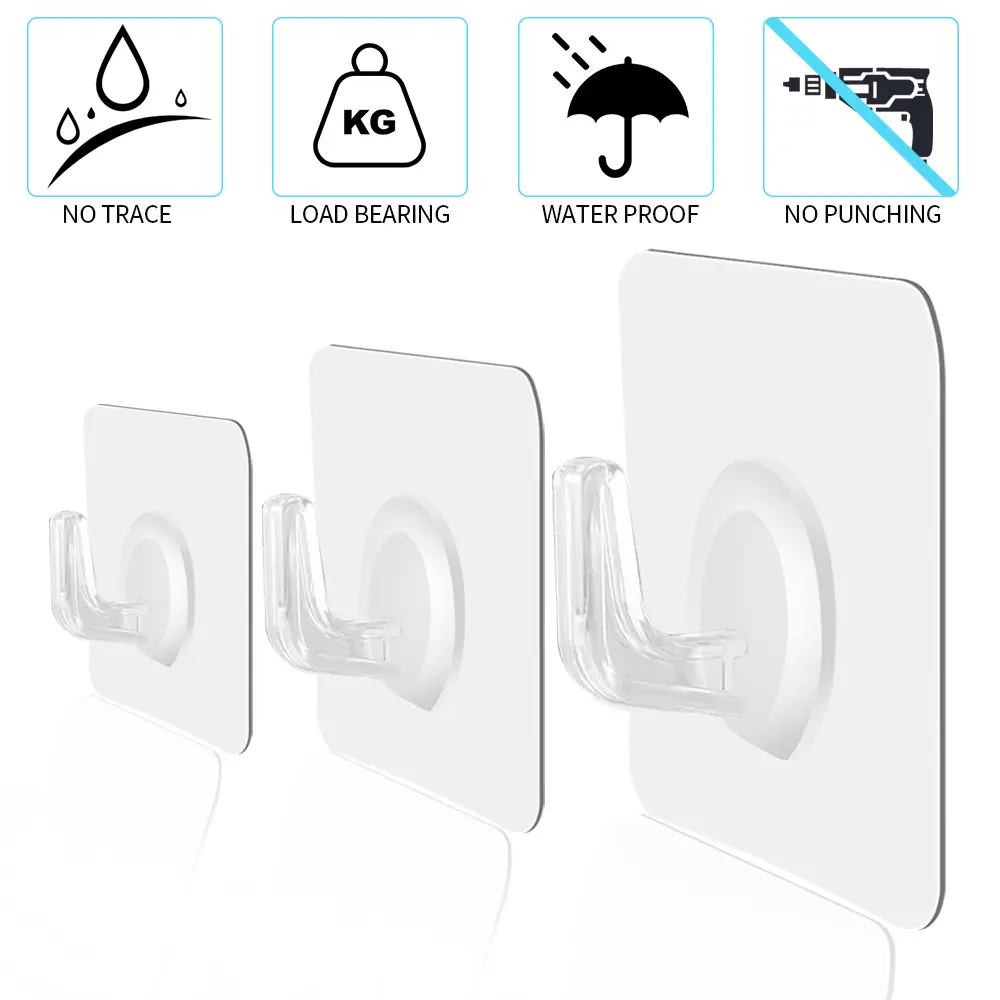 5/10Pcs Transparent No-Punch Non-Tracking Self-Adhesive Hooks Kitchen Bathroom Invisible Hooks Storage Accessories
