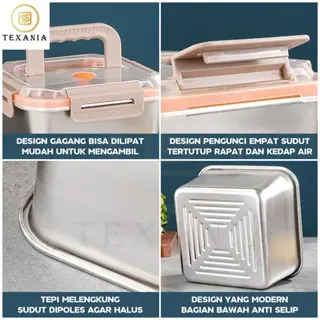 [7.7 SALE] TEXANIA Food Box WADAH MAKANAN TOPLES SAYUR MAKANAN KOTAK BEKAL STAINLESS MULTIFUNGSI DENGAN TUTUP Kitchenware 5