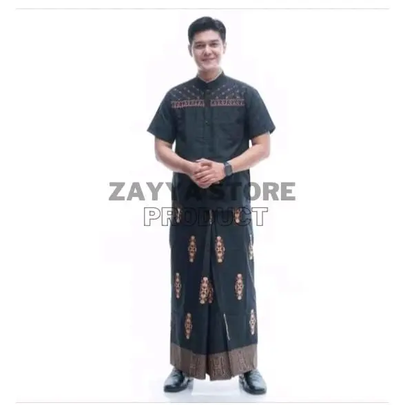 Paket Hemat Set Sarko Sarung Dan Baju Koko Pria Motif Jasuke Sarwon Kombinasi Bordir  Kancing Depan Kain Katun Halus  Nyaman 3