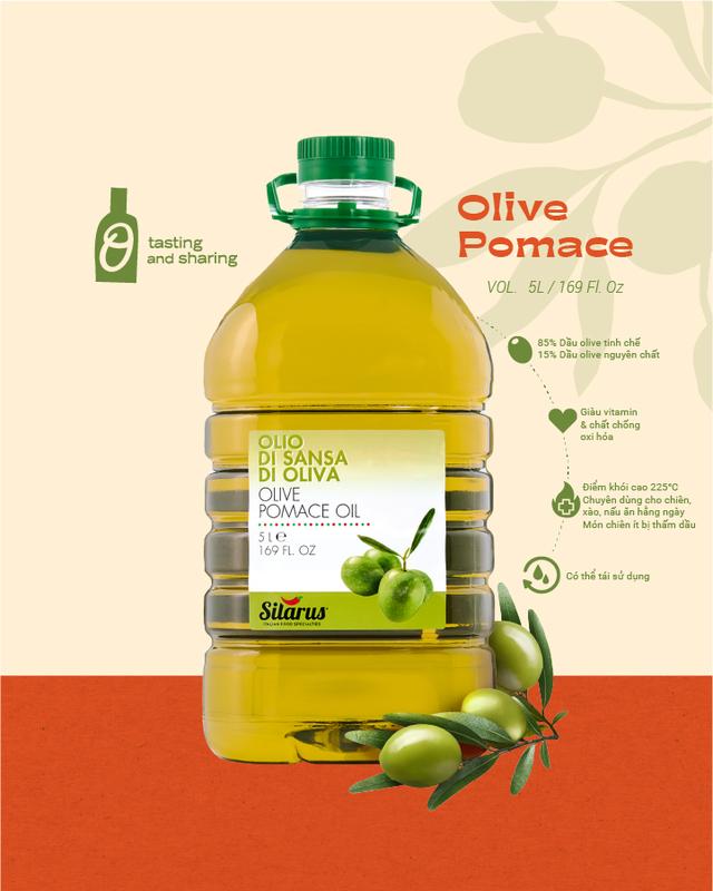 Dầu Olive Cooking Pomace 5 Lít - Chuyên dùng chiên, xào, nấu - Thương hiệu Silarus nhập khẩu từ Ý