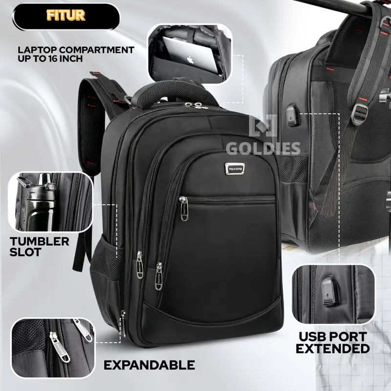[BONUS HADIAH MENARIK] POLO GIVES - Tas Ransel Kerja Pria POLO Original Import 18in FREE USB C + RAINCOVER 4