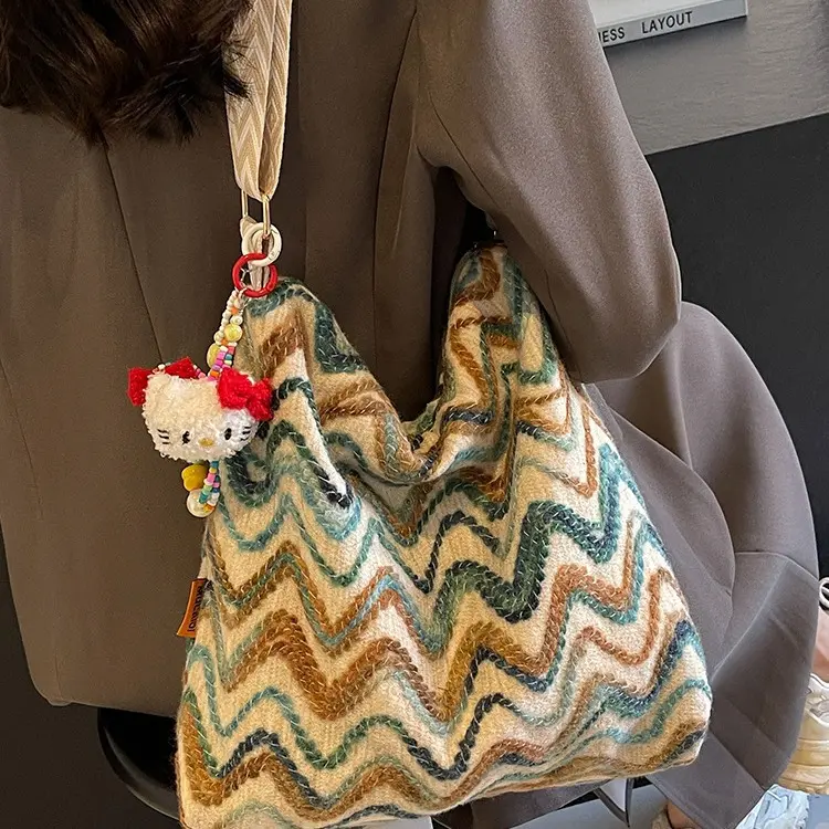 H&T Bohemian Wind Wave Pattern Kapasitas Besar Bag Satu Shoulder Bag Vacation Women's Bag Tote Wanita 0