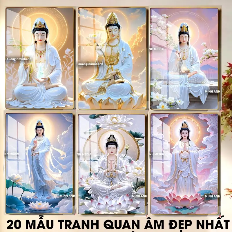 [BST QUAN ÂM BỒ TÁT] - Tranh gỗ tráng gương dày 13mm - Bo viền vàng cao cấp - Treo tường phòng thờ, mang lại may mắn bình an hạnh phúc Decor Phòng - MINHANH MEDIA