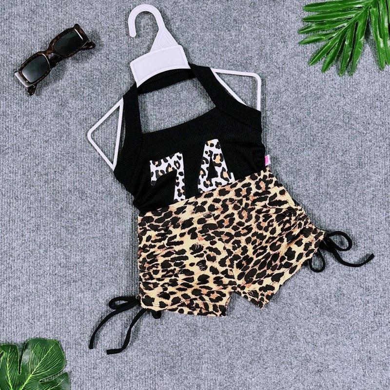 Set Áo Yếm Số 74 Roptop Phối Kèm Quần Sort Hoạ Tiết Beo Năng Động Cho Bé