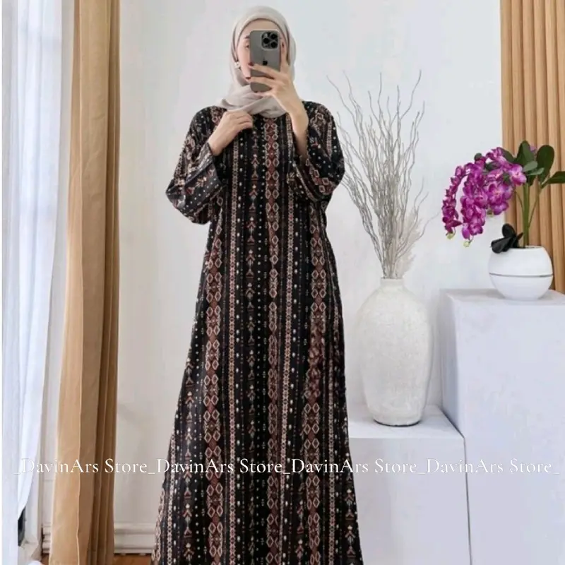 Daster Noviana Mewah Ld 120 Jumbo Rayon Viscose Nyaman - Busui Friendly - Gamis Wanita Muslim Lengan ¾ Variasi Dress 7