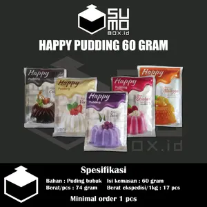 Happy Pudding Stroberi Coklat Vanila Taro Mangga 60gr / Puding Bubuk Instan Strawberry Chocolate Vanilla