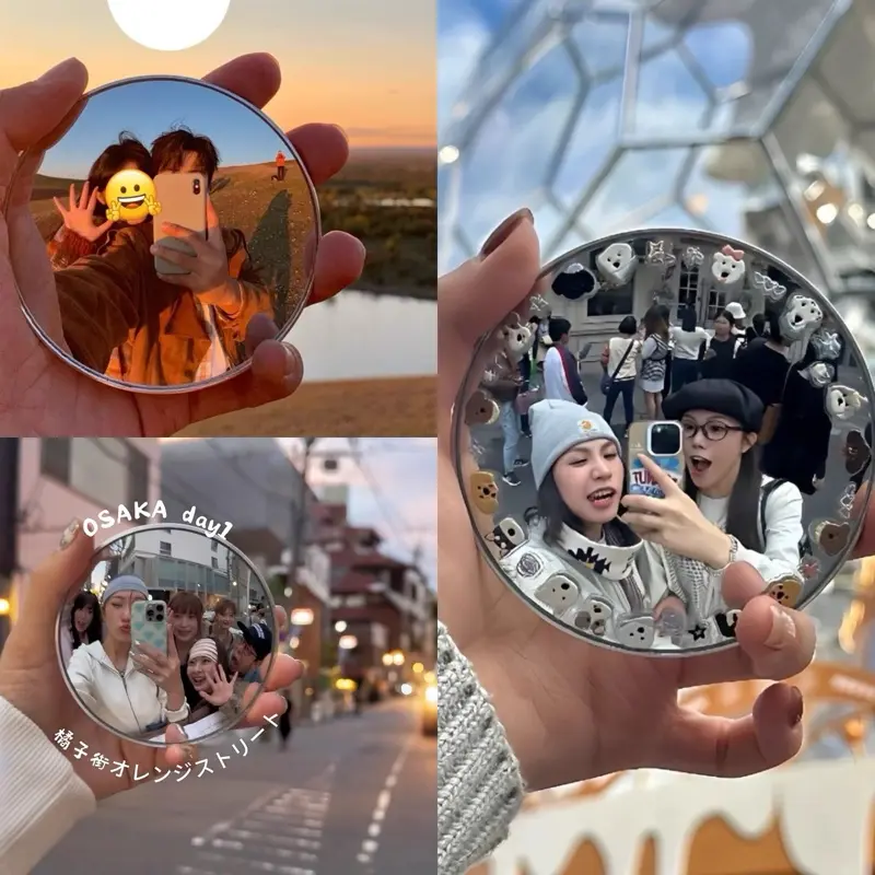 [có lớp seal bảo vệ gương] Gương checkin lồi mini 9.5cm chụp ảnh du lịch Gương tròn nhỏ Selfie Concert Ngoài trời Đạo cụ chụp ảnh góc rộng