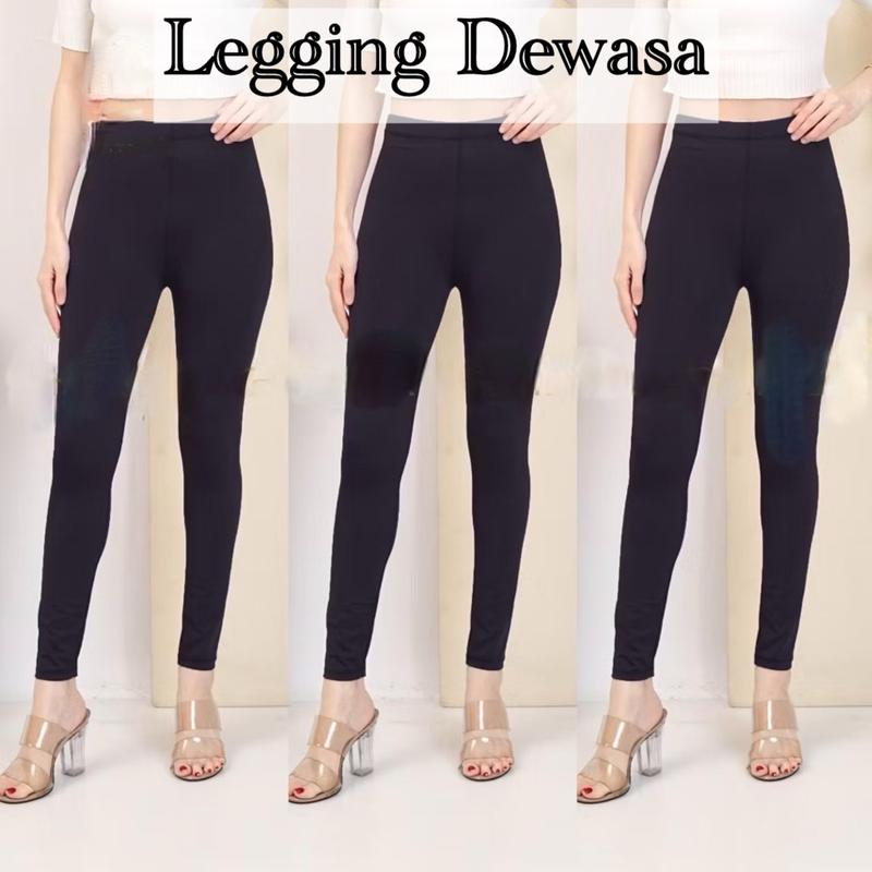 Celana Legging Panjang Wanita Polos Bahan Spandek Ukuran Standar Jumbo 2