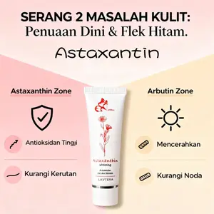 Astaxanthin Lavatera Super Poten Antioksidan 2.5% Alga Merah Mencerahkan & Mengencangkan Cream untuk Kulit Wajah Sensitif & Berjerawat
