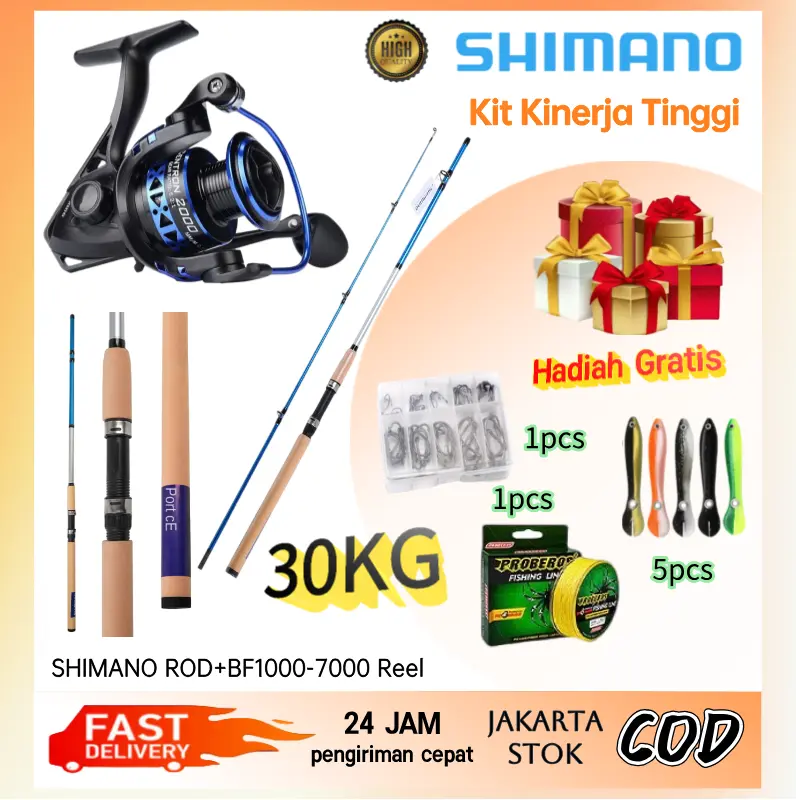 pancing 1 set lengkap shimano stella Fishing reel Spinning reel+PancingTetapkan Penawaran Memancing di laut reel mancingpancingan set lengkap joranshimanofullset ori Umpan Ikan Alat