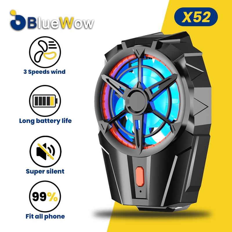 BlueWow-Quạt Làm Mát Điện Thoại Di Động X52, Pin Sạc, Bộ Làm Mát Không Tiếng Ồn, Bộ Tản Nhiệt Có Thể Điều Chỉnh Ba Tốc Độ
