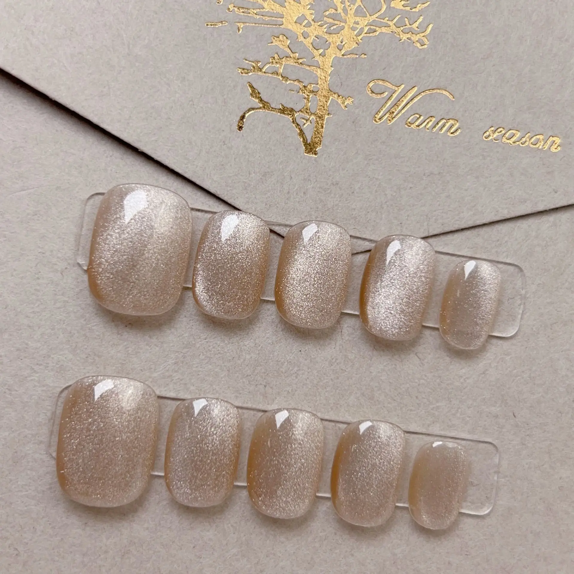 LADY KINDOM XXX-157 10pc/set Handmade Press on Nails Champagne Cat's Eye Super Shining Nail Tips High Grade Simple and Pure Color Nail Enhancement False Nails