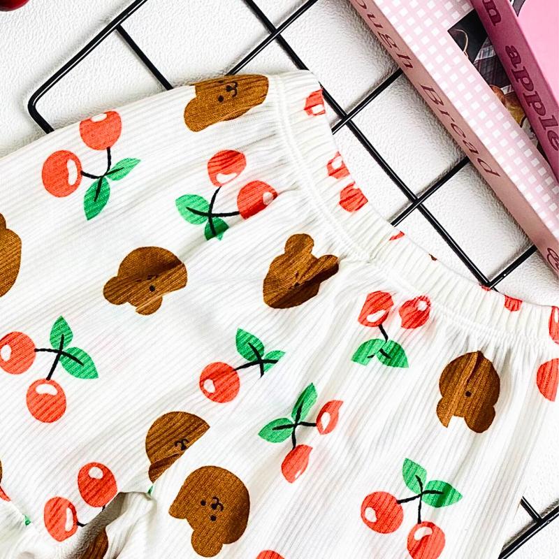 Product Introduction of BOBOHO - Setelan Anak Perempuan Lokal Motif Bear Cherry / Setelan Celana Pendek Tanpa Lengan Lembut dan Nyaman Motif Bear Cherry 5