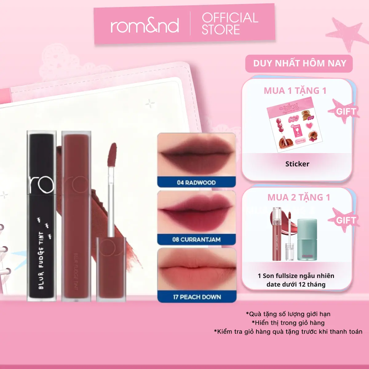 Son Kem Lì Trang Điểm Hàn Quốc Romand Blur Fudge Tint 5g Cosmetic Mỹ Phẩm