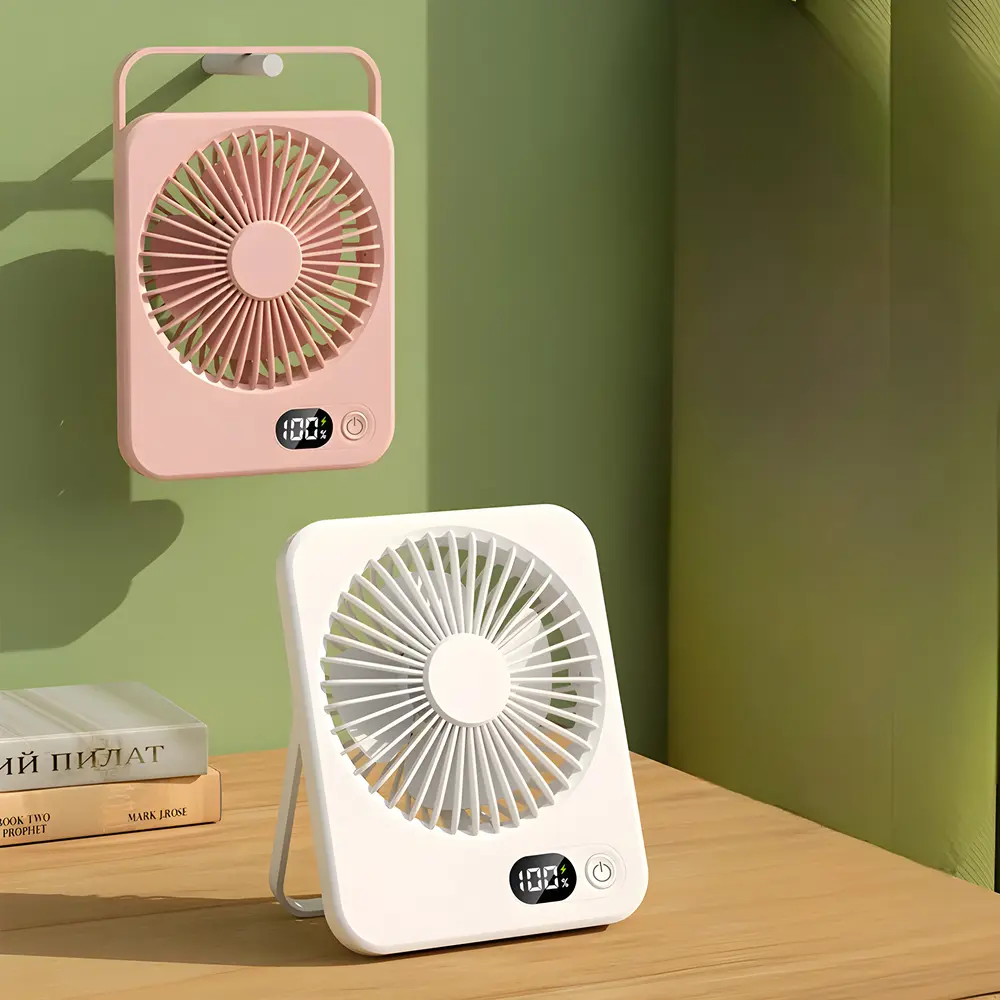 tekno_mks Kipas Angin Meja 5 Level Kecepatan 1200mAh Desk & Wall Fan Portable Mini Fan Recharger USB ABS