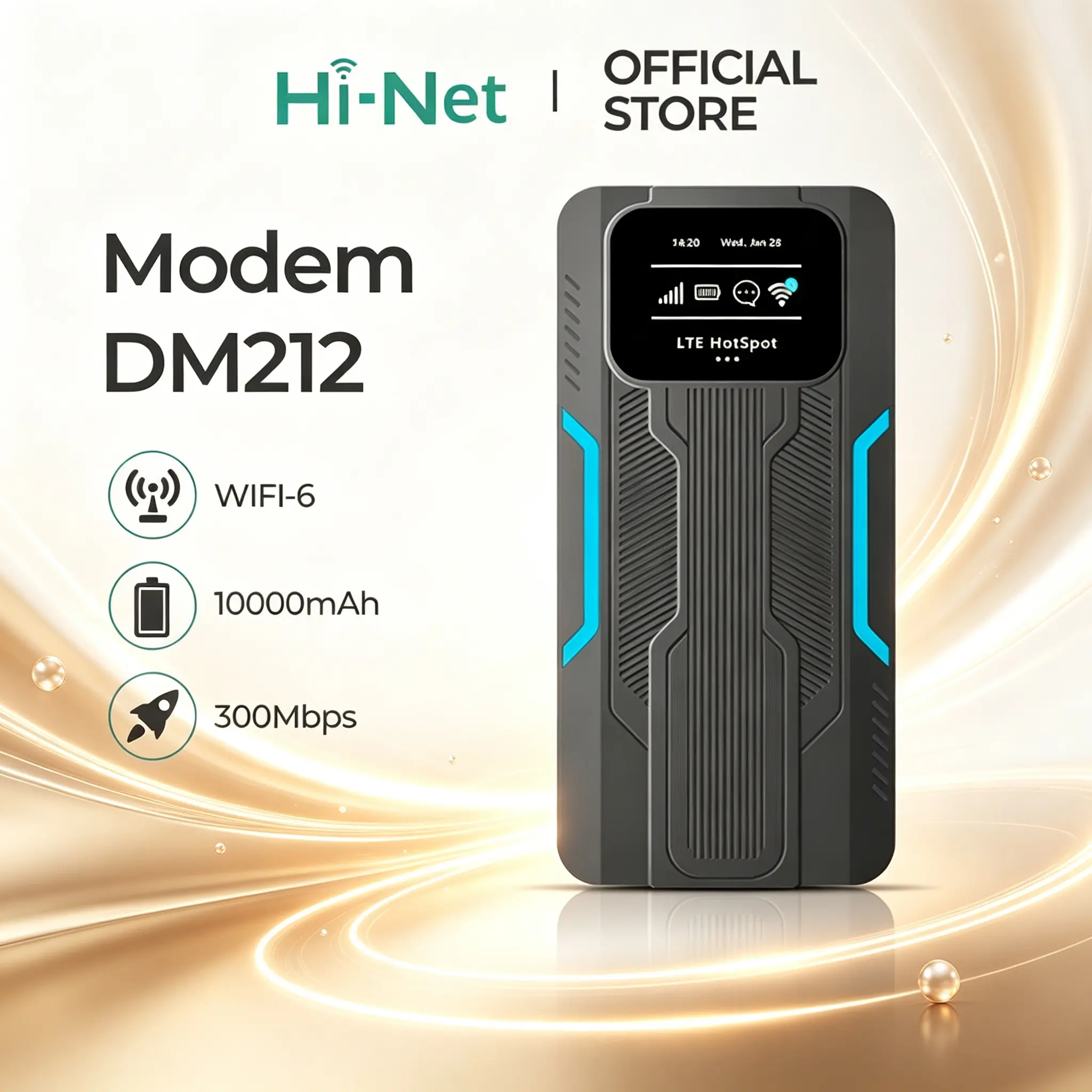 Hi-Net Modem Wifi Portable DM212 WiFi6 Dualband 2.4G 5.8G 300Mbps Baterai 10000mAh Powerbank Anti Lag untuk Game Online Streaming & Work From Anywhere
