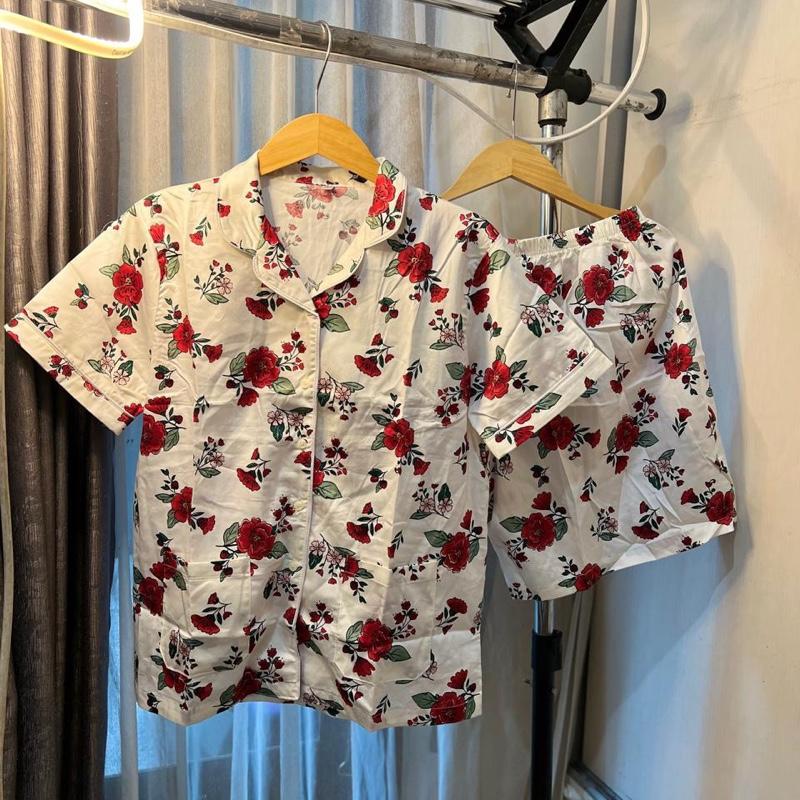 Piyama Baju Tidur Adem Premium Wanita Blupiyama Celana Pendek Lengan Pendek Musim Panas Katun Rayon - Setelan 0