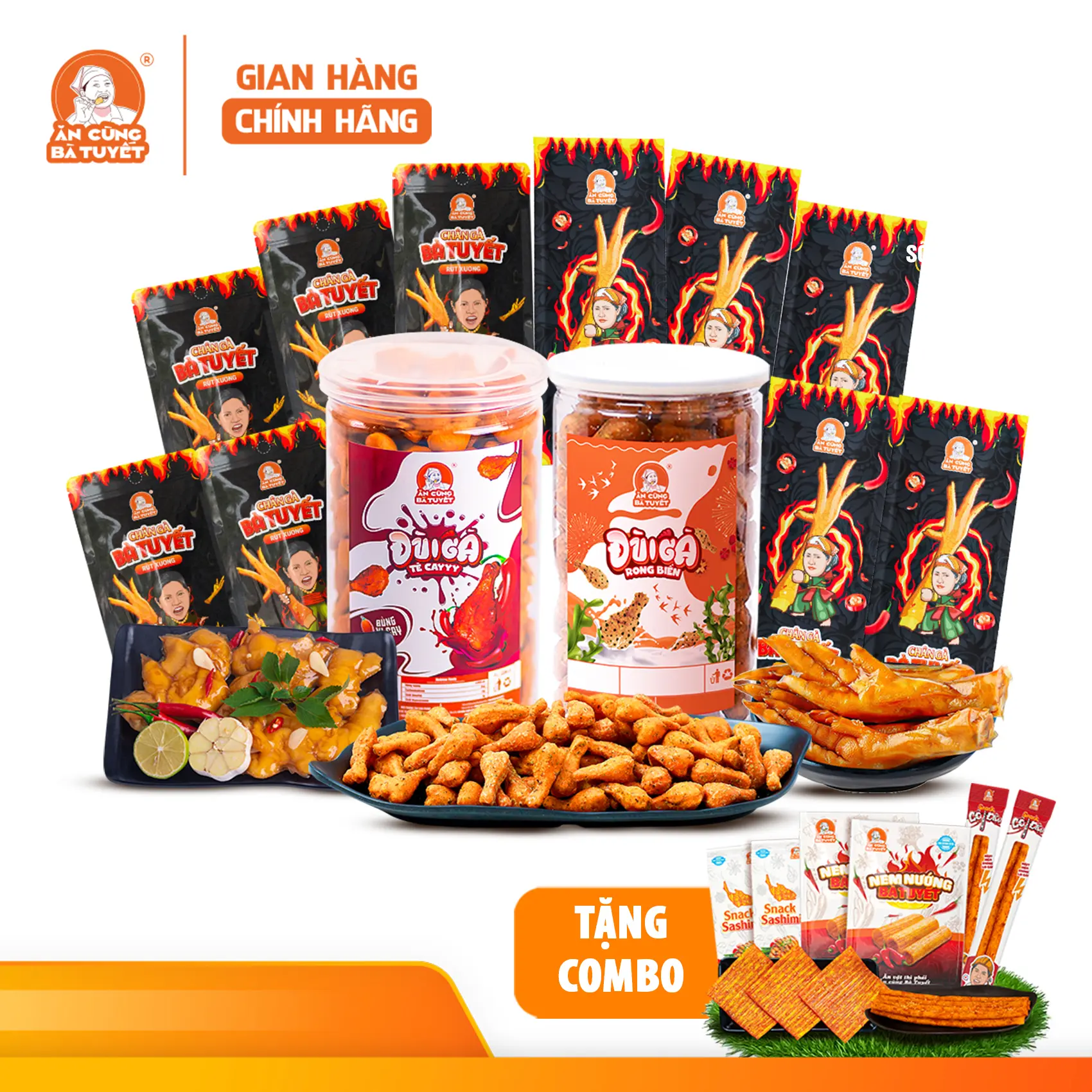 [Tặng 1 hũ sốt chấm] Combo Song Gà Song Bim gồm: 5 chân gà tê cay có xương+5 chân rút xương+1 hũ đùi gà tê cay + 1 hũ đùi gà rong biển tặng 2 nem nướng+2 sashimi+2 cột điện - ĂN CÙNG BÀ TUYẾT