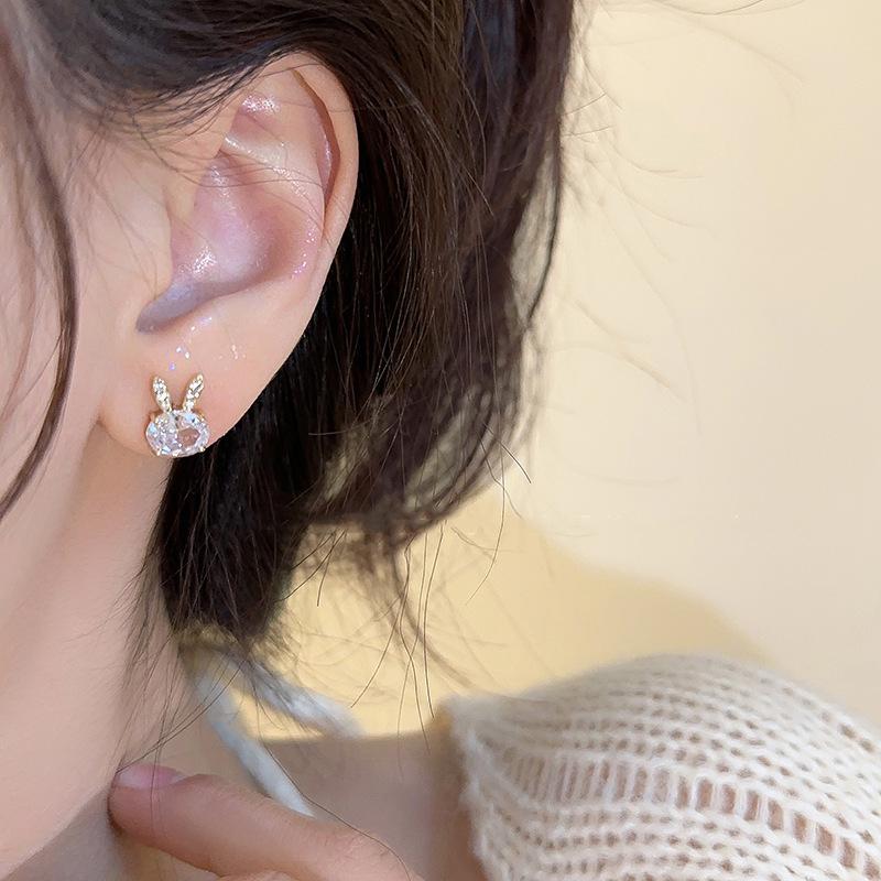 Product Introduction of S925 Silver Needle Cute Little Rabbit Zircon Earrings with Advanced Design and Zodiac Birth Year Earrings 16
