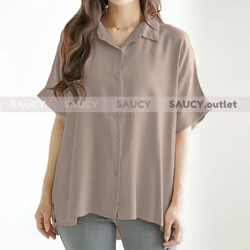 Kemeja oversize wanita polos lengan pendek / casual rayon twill shirt 2