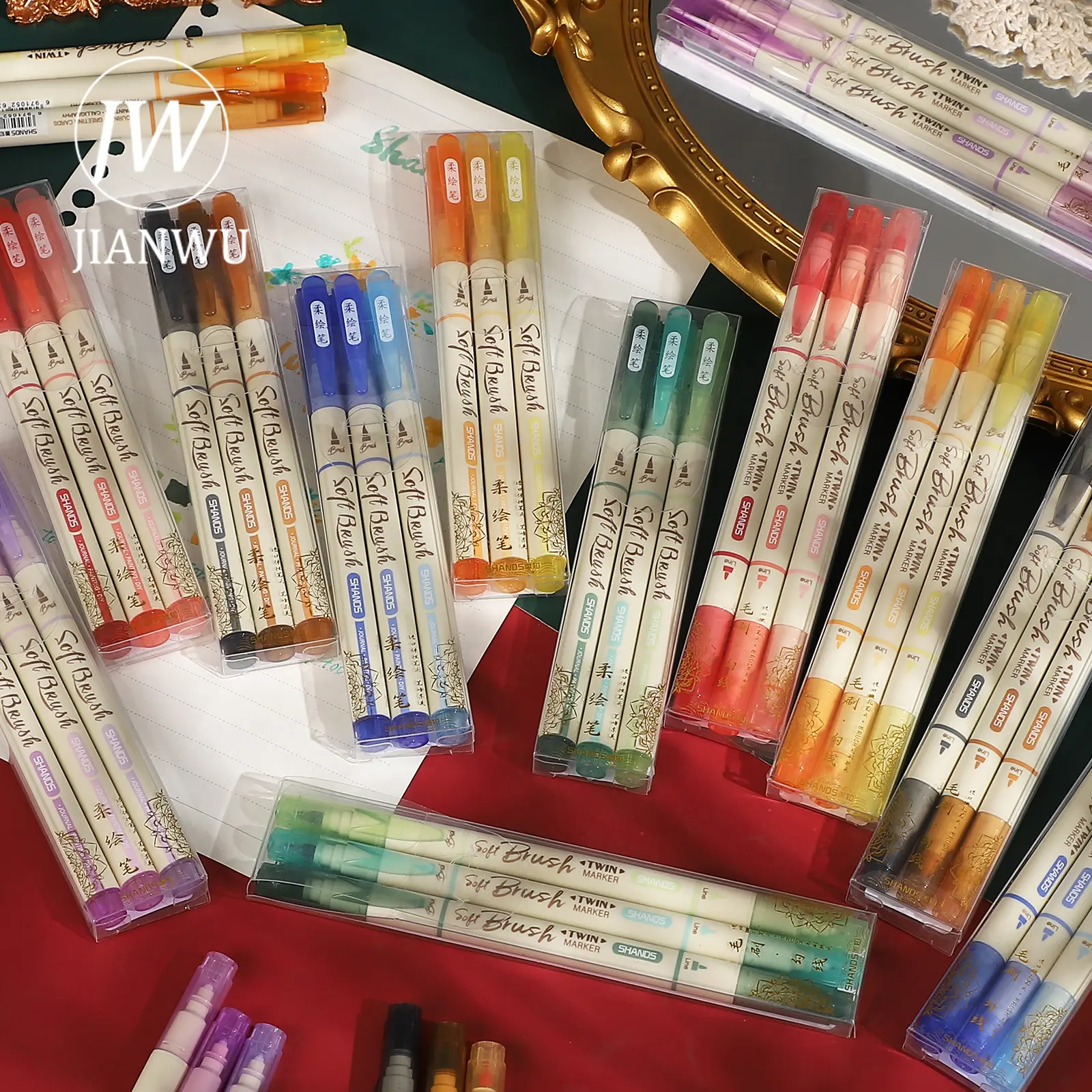 Bộ Bút Vẽ Mềm, JIANWU, 3 Cái / bộ, Đầu Mềm Đơn / Đầu Đôi, Thích Hợp Để Vẽ Tranh Sáng Tạo, Nhật Ký Tự Làm, Đồ Dùng Học Sinh, Văn Phòng Phẩm