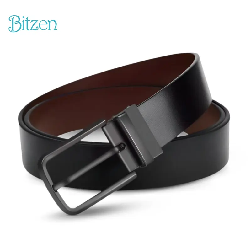 Bitzen Sabuk Ikat Pinggang Pria 2 Warna Hitam Cokelat Bahan Kulit Imitation Bisa di Putar 1