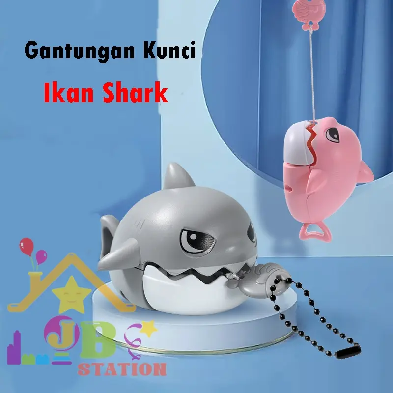 Gantungan Kunci Model Hiu Liontin Kawat Tarik Benang Gigit bisa ditarik digantung di tas Mainan Lucu Keychain 0