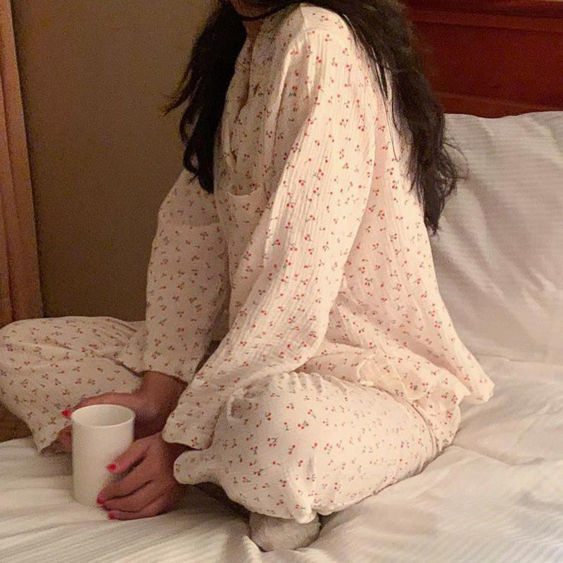 38-80kg Bộ pyjama nữ có big size đồ ngủ nữ tiểu thư mặc nhà vải Hàn sang xịn họa tiết xinh xắn. Nhung Women Áo