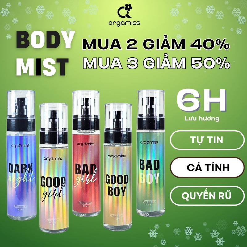 [MUA 3 GIẢM 50%, MUA 2 GIẢM 40%] Xịt thơm Body ORGAMISS Nước Hoa Toàn Thân Nam Nữ, Đi Học, Đi Chơi Hẹn Hò Lưu Hương Tốt Mist Perfume Cosmetic Women Mỹ Phẩm Chai Xịt 30ml - 105ml Xịt Thơm