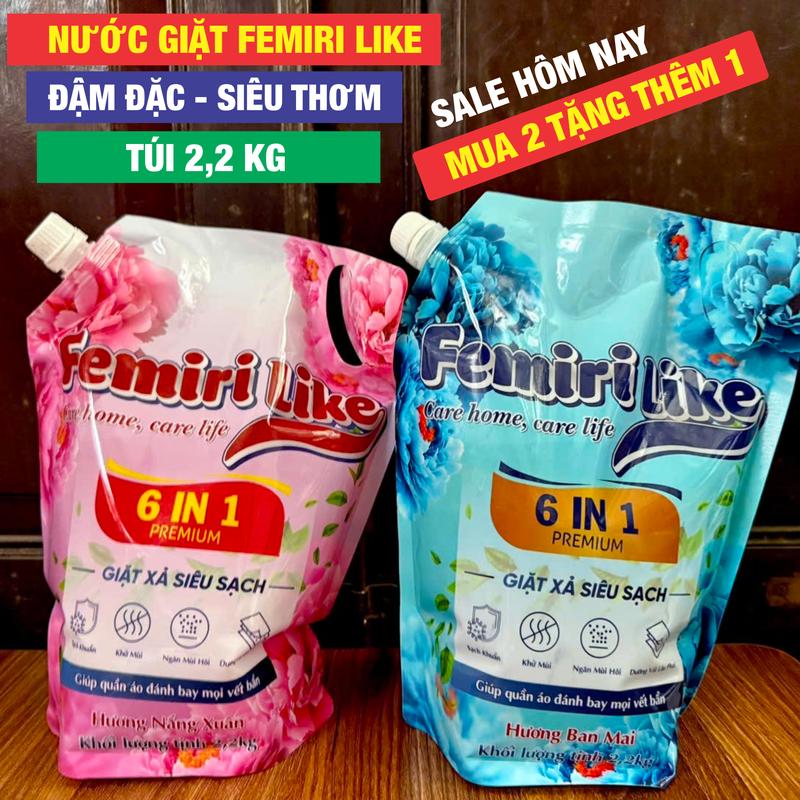 MUA 2 TẶNG 1 Combo 3 túi nước giặt xả 2,2kg Femiri Like Hương nước hoa siêu đậm đặc giữ vải bền lâu