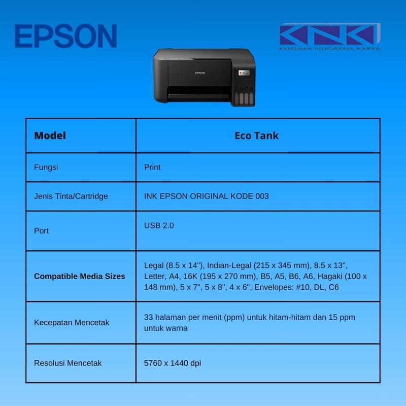 Printer Epson L1210 Pengganti L1110 Print Only Black Tinta 003 C13T00V 1