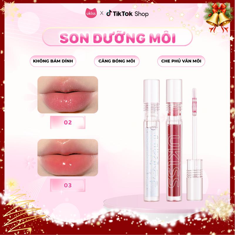  Son Bóng UKISS Dưỡng Môi Mỏng Nhẹ Cấp Ẩm Làm Mịn Mềm Mại Tạo Hiệu Ứng Môi Căng Mọng Lấp Lánh 2ml Dầu môi Son bóng trong suốt như gương nước dưỡng ẩm không làm khô môi 
