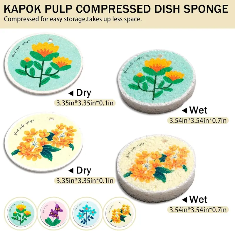 Miếng Bọt Biển Rửa Chén, 10 Gói, Miếng Bọt Biển Xenlulo Nén, Chống Trầy Xước, Tự Nhiên, Thích Hợp Để Vệ Sinh Nhà Bếp, Cho Bát Đĩa, Chảo, Nồi, v.v.In hình 1
