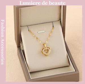 Kalung Loket Berbentuk Hati Dinamik, Dua Lapisan, Diperbuat daripada Keluli Titanium dan Keluli Tahan Karat, Sesuai untuk Wanita, Rantai Tulang selangka Emas Jewelry Necklaces