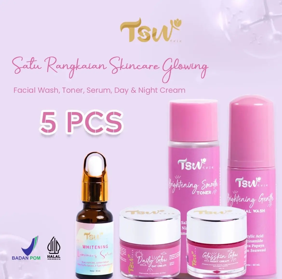 (VERSI NON-DS)Paket Skincare Mini Pink 5in1 +serum 10ML ( TAS PINK )