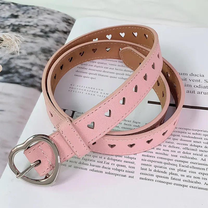 ikat pinggang wanita fashion y2k belt wanita untuk dress tali pinggang jeans berongga jantung gesper pribadi yang dan serbaguna sabuk pink Kulit Hitam 1