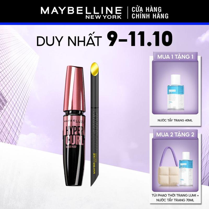 [MUA 1 TẶNG 1 QUÀ] Bộ trang điểm Bút kẻ mắt nước siêu sắc mảnh 36H không trôi Hyper Sharp, Mascara Dài Mi và Cong Mi Hyper Curl Waterproof Maybelline New York