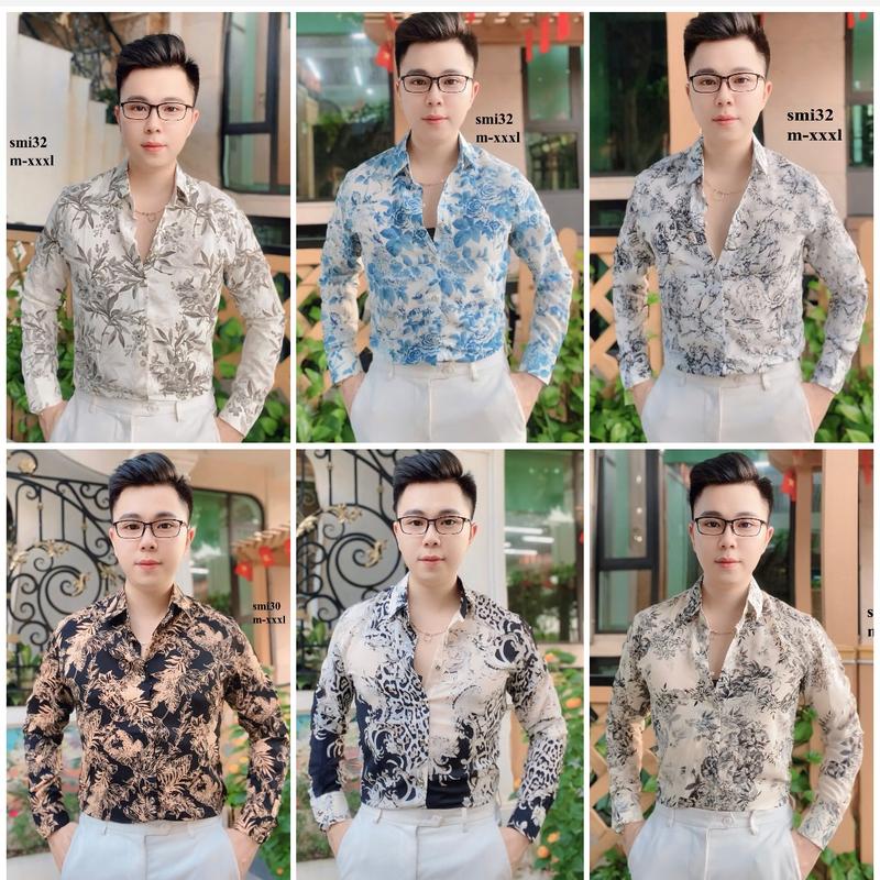 Áo Sơ Mi Nam Bốn Mùa Chất Liệu Lụa Không Nhăn Họa Tiết Hoa Lá Phong Cảnh Đa Dạng Phù Hợp Vóc Dáng