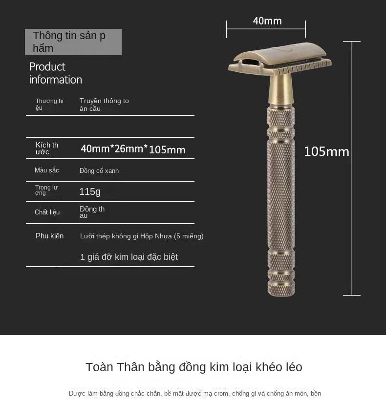 Product Introduction of 【Giới thiệu Shave Foam】Dao Cạo Bằng Tay, Chất Liệu Đồng Thau Dành Cho Nam Giới, Với Giá Đỡ Bằng Thép Không Gỉ 0