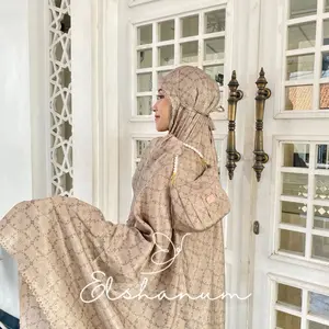 ELSHANUM - Mukena Dewasa Santorini Motif Mewah 2in1 Jumbo Atasan Bawahan Motif Cantik Nyaman Lembut