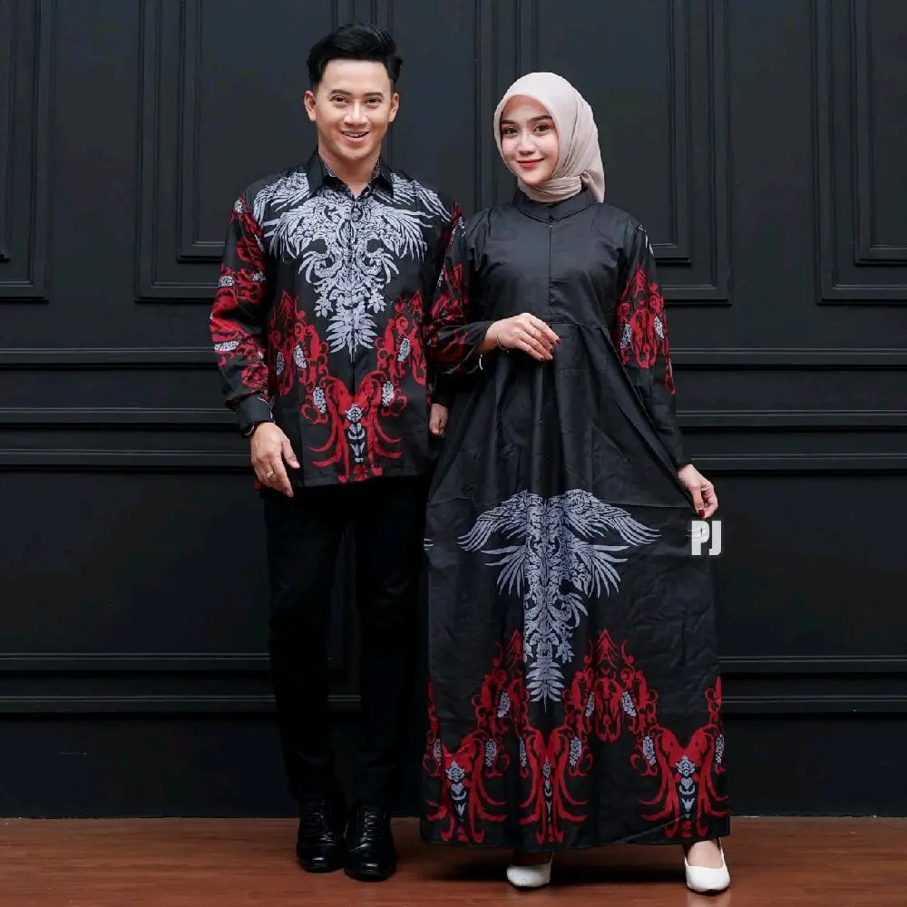 couple batik lebaran_batik pasangan_baju kondangan_gamis batik_kemeja batik premium Muslim Wanita Sarimbit Setelan Keluarga Dress Pesta Katun Koko Panjang Seragam Motif