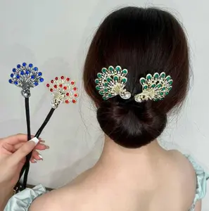 Rasa premium dari jepit rambut merak retro wanita bagian belakang kepala kuncup kepala pelat rambut perangkat rambut pil malas kepala klip bengkok hiasan kepala