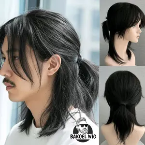 WIG PRIA KOREA RAMBUT PANJANG SEBAHU MODEL MULLET KUNCIR GAYA GENJI TAKUYA kode A7 kuncir Dewasa