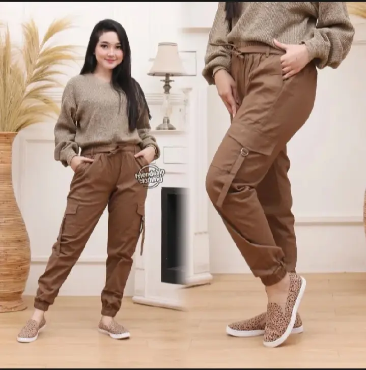 JOGER CARGO WANITA FORMAL / CELANA JOGGER WANITA JUMBO TERMURAH / CELANA CARGO Panjang Crinkle Airflow