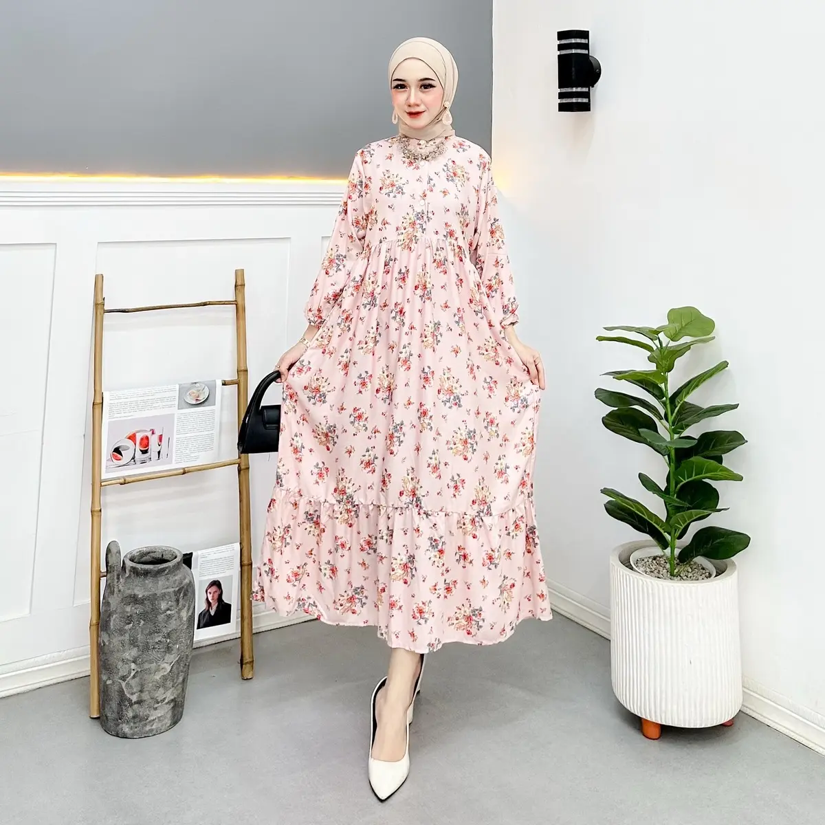 Malrene Dress Kekinian Isabella Daster Busui Lengan Panjang Rayon Kancing
