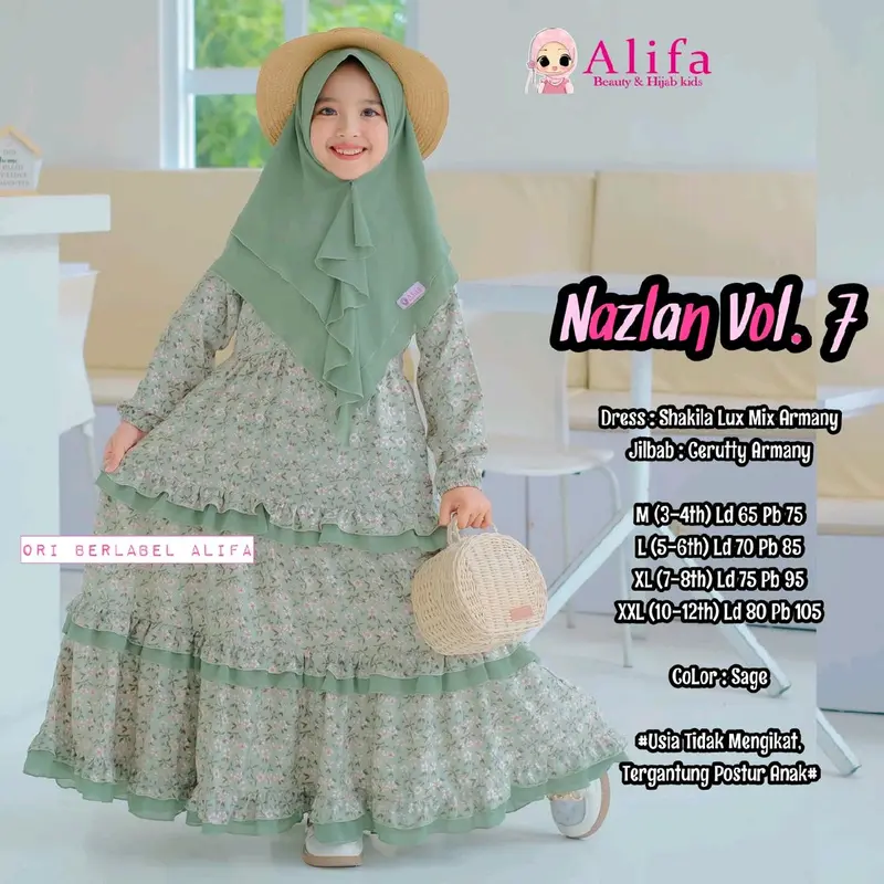 Nazlan Vol 4&7 Gamis Anak perempuan bestseller Bunga Alifa Kids Dress Shakila Rempel Muslim Motif Syari 6
