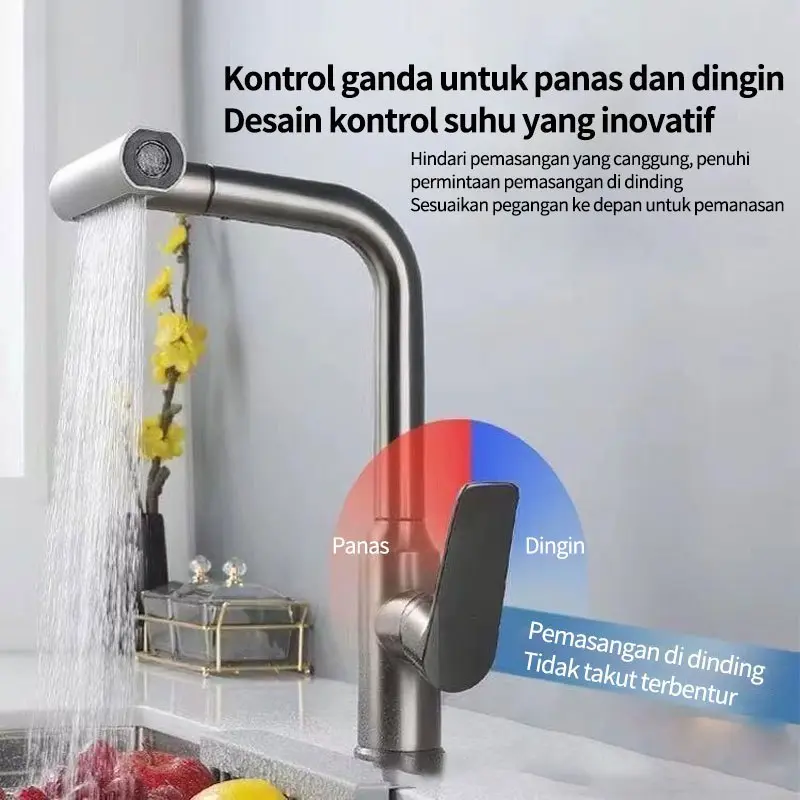 ✨ SUS 304 Keran Air Terjun 4 Mode Keran Wastafel Dapur Multifungsi Kran Sink Dapur 360 ° Rotasi Wastafel / Tembok Kran Angsa Fleksibel Paradised 6