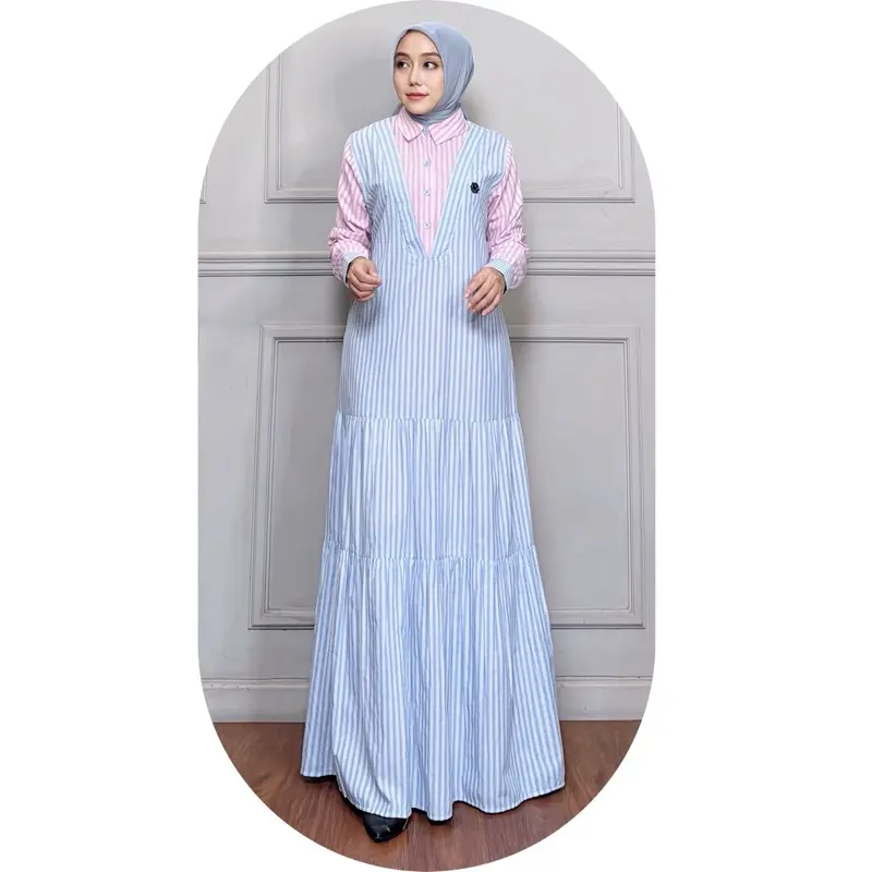 MOZHA SHAFURA.Cloth- LAVIA DRESS Bahan Katun Salur Yarn Dyed Halus Lembut Nyaman Gamis Branded Basic Kancing Busui Wudhu Friendly Casual Elegant Formal